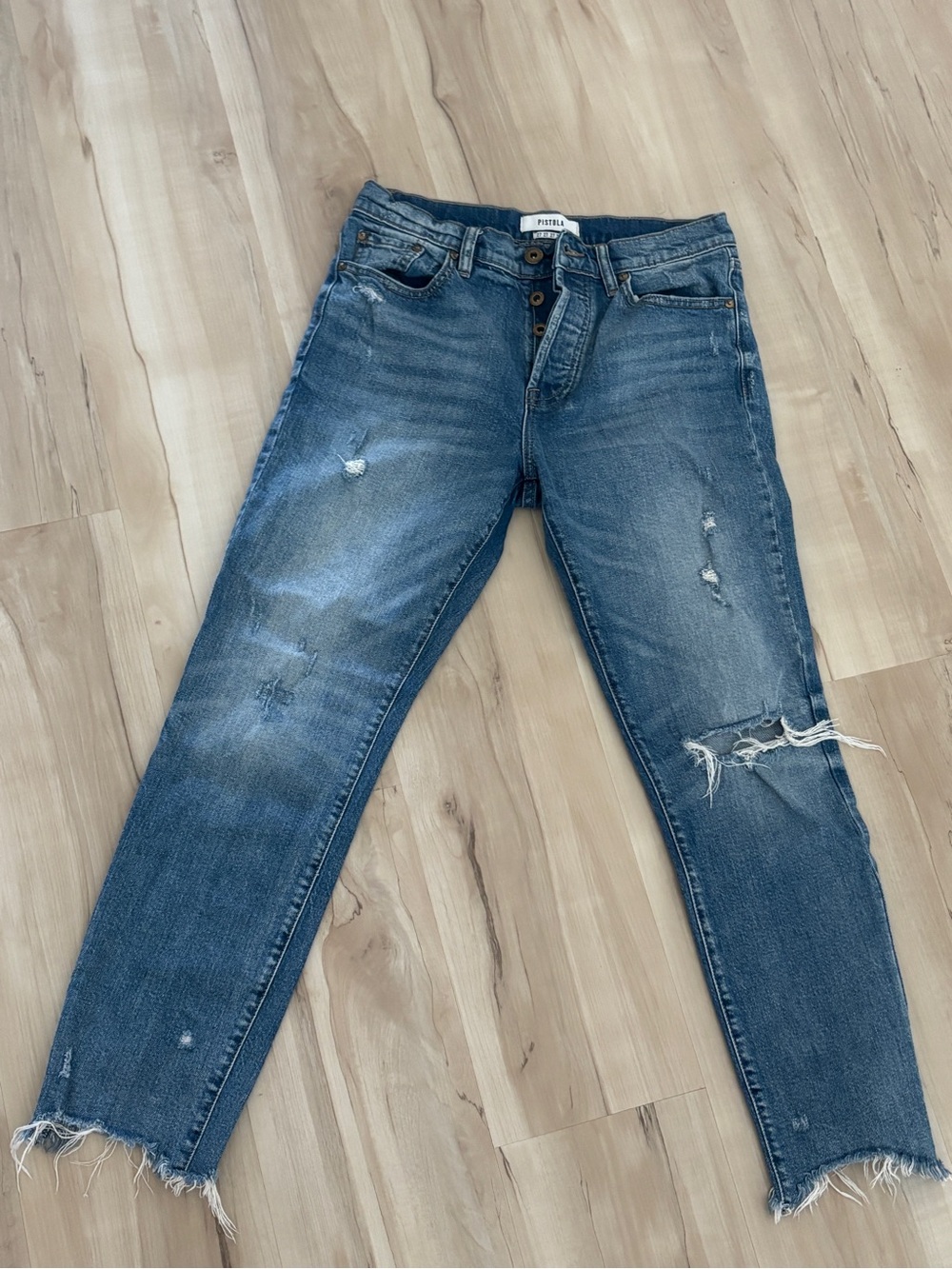 Pistola Distressed Cropped Straight Leg Jeans